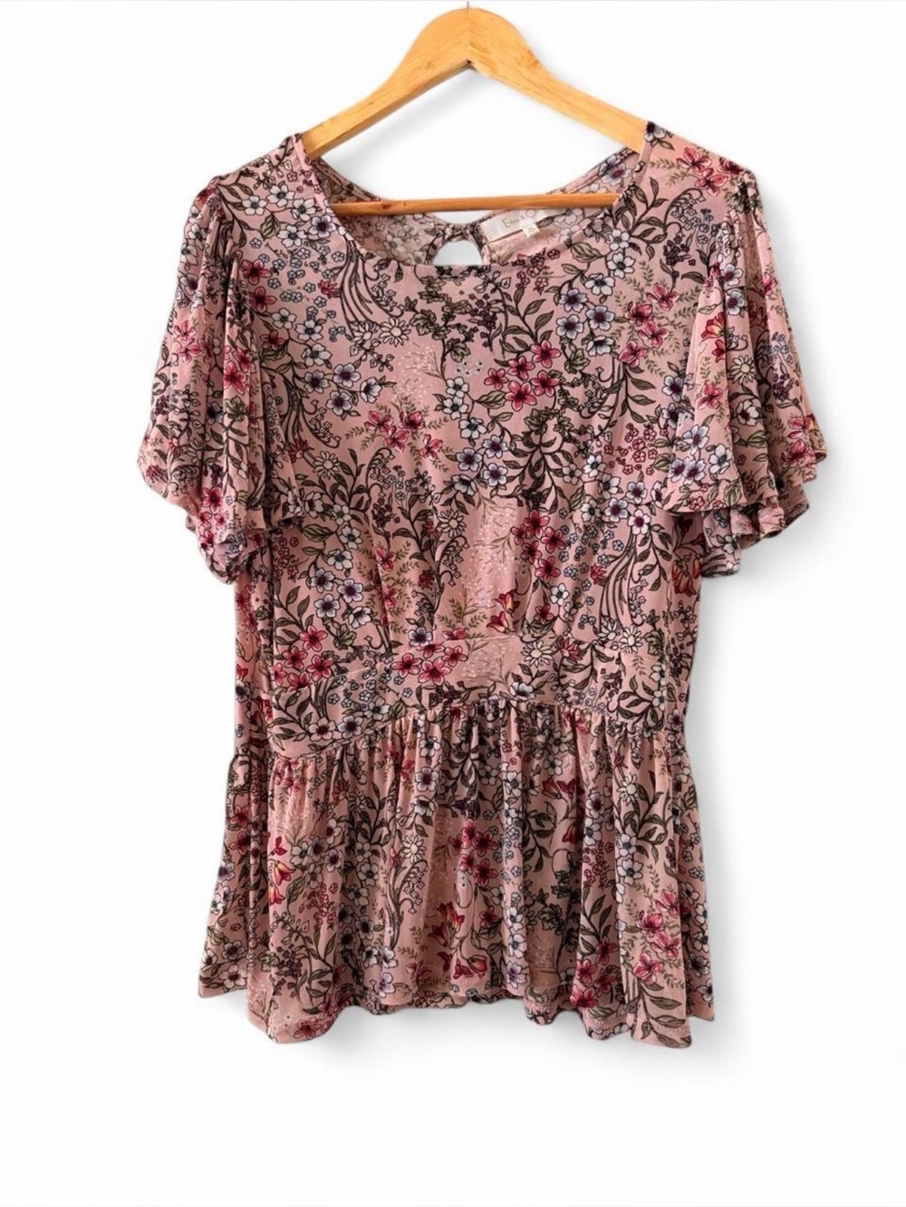 Eden & Olivia Rose Pink Floral Flutter-Sleeve Peplum Top